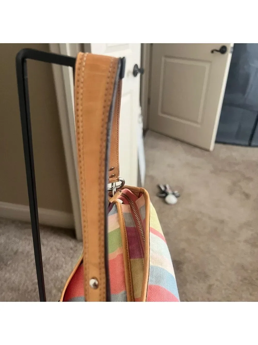COACH Hamptons Legacy Striped Canvas & Leather Bag Clean EUC